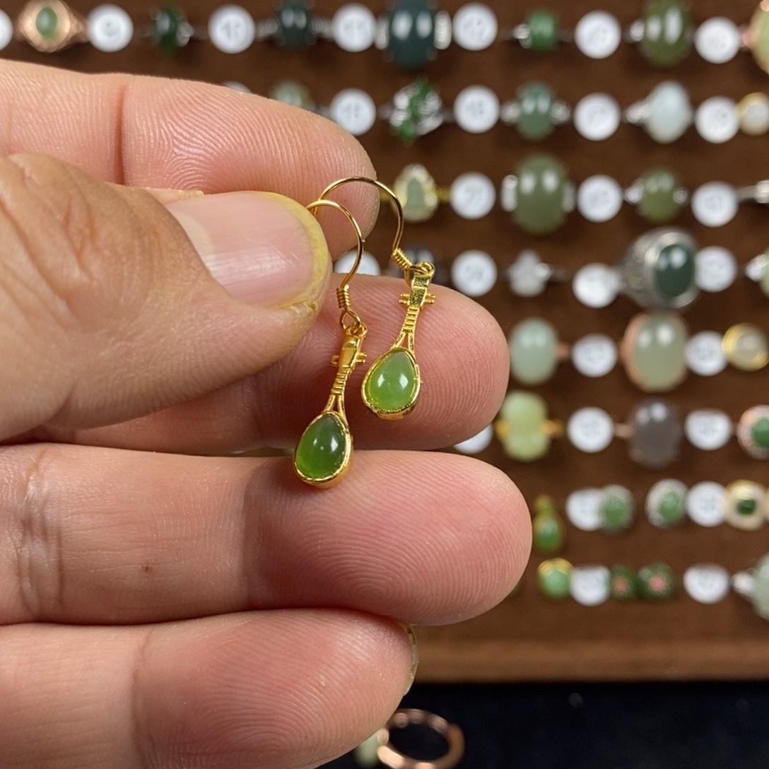 和田玉（碧玉）戒指银S925镀金镶嵌