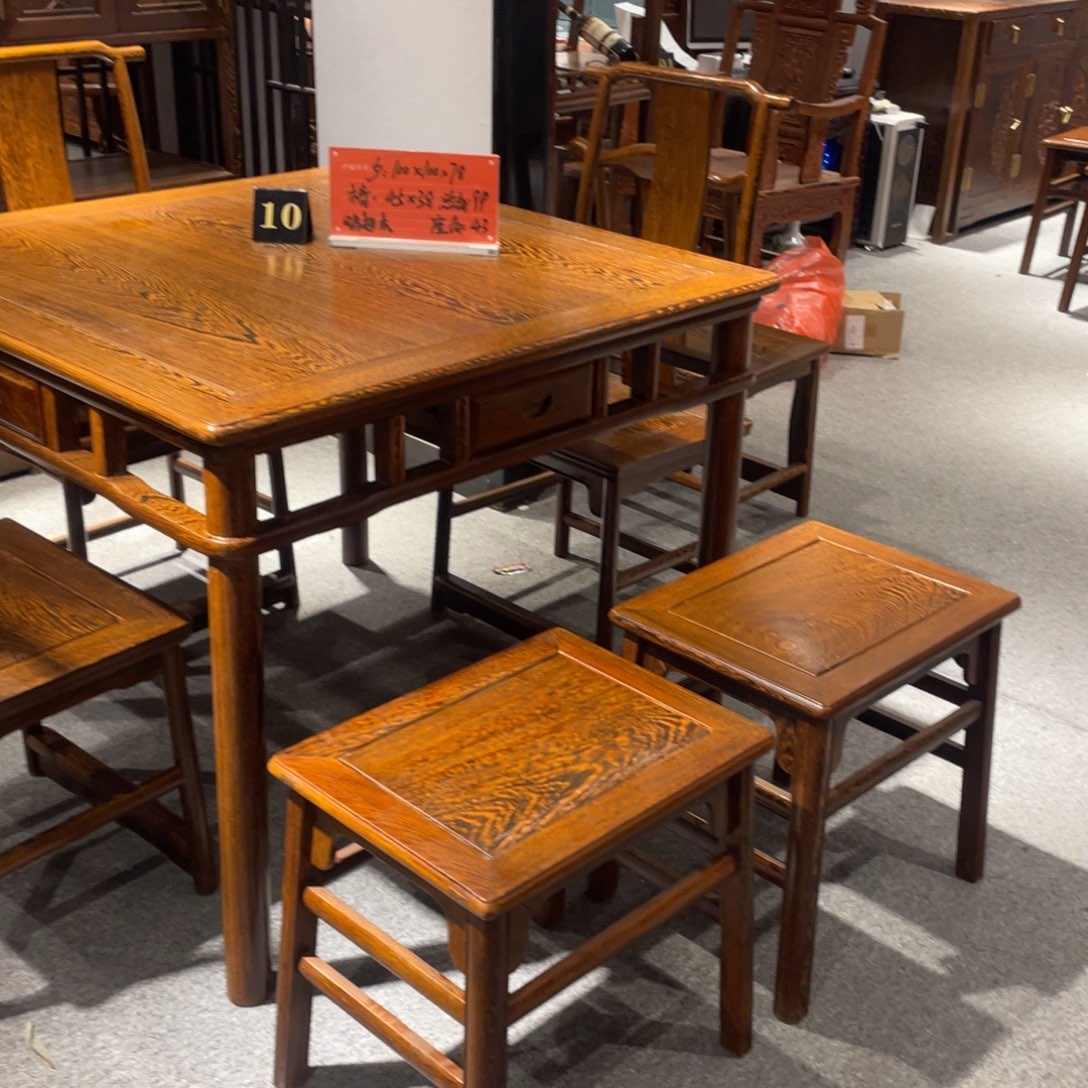 儒***匠成套家具鸡翅木类鸡翅木1米餐桌一桌八凳九件套