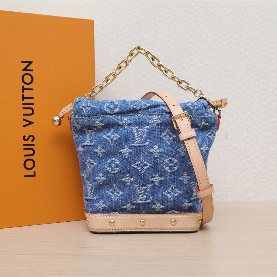 95新 LouisVuitton/路易威登 【黑黑】NOÉ 水桶包 Nano 13 牛仔蓝