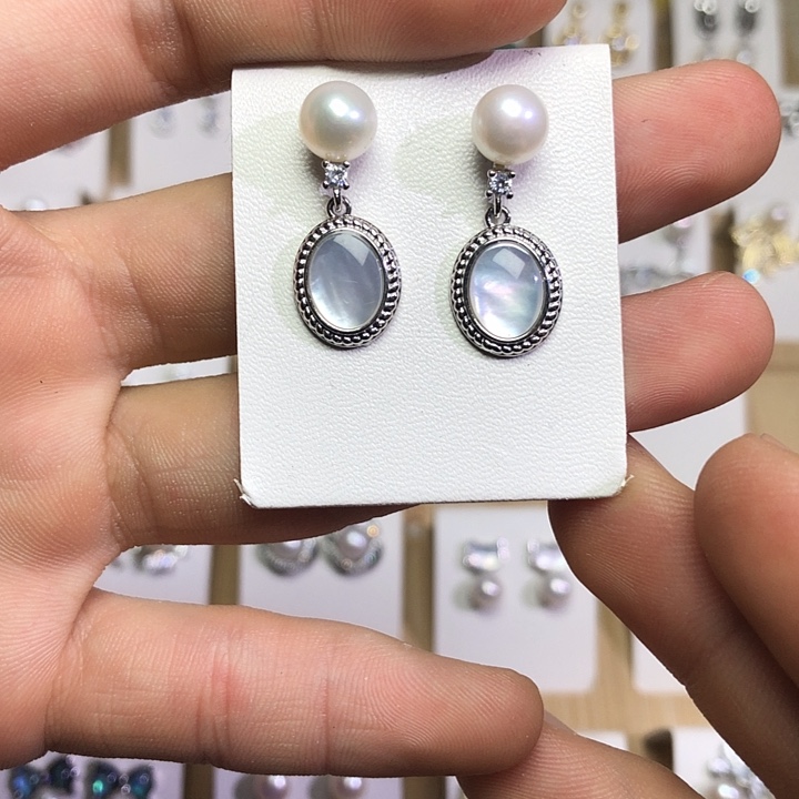 淡水珍珠耳饰银S925镶嵌