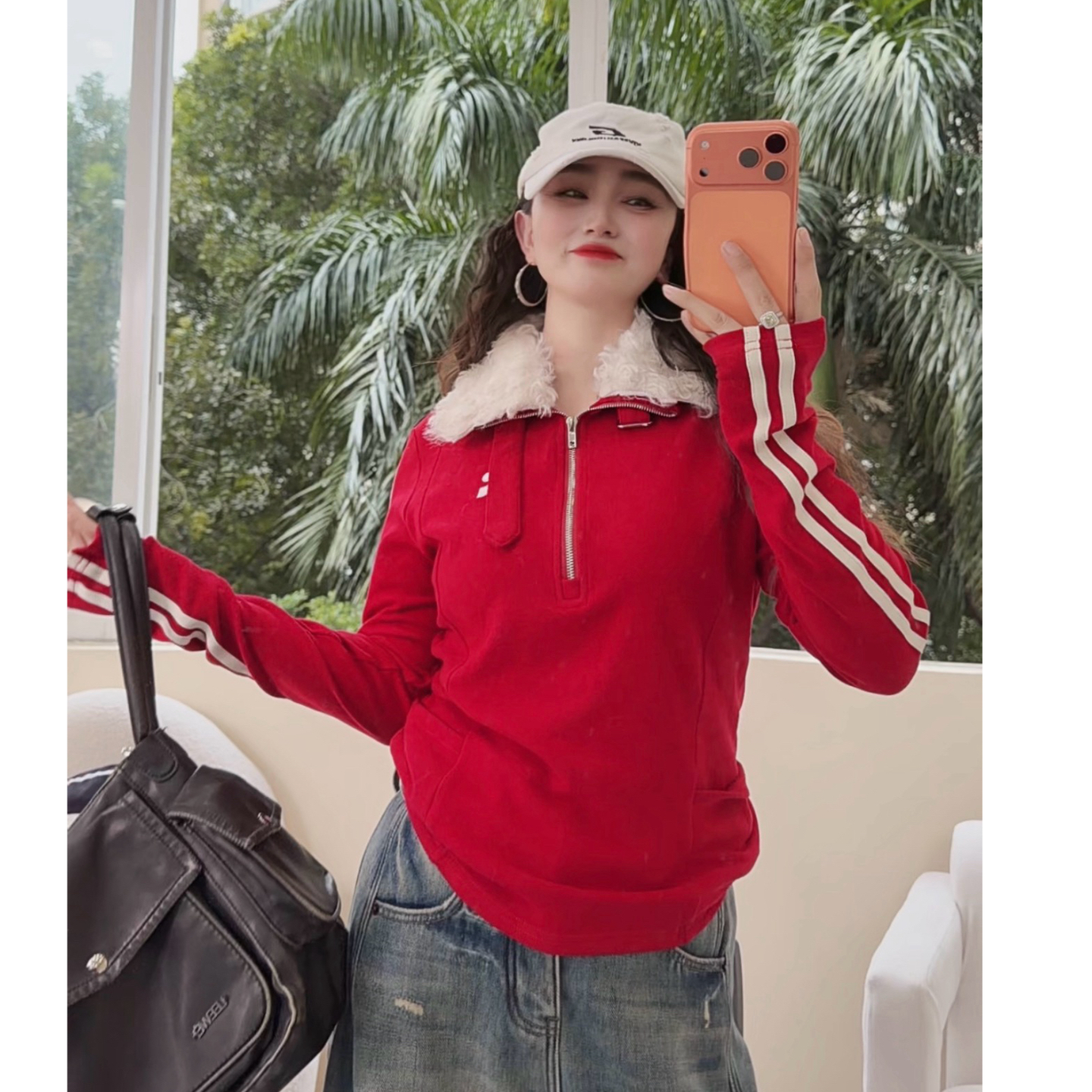 佟掌柜-正当红 大码微胖冬季拼接可拆卸韩版绒衫T恤