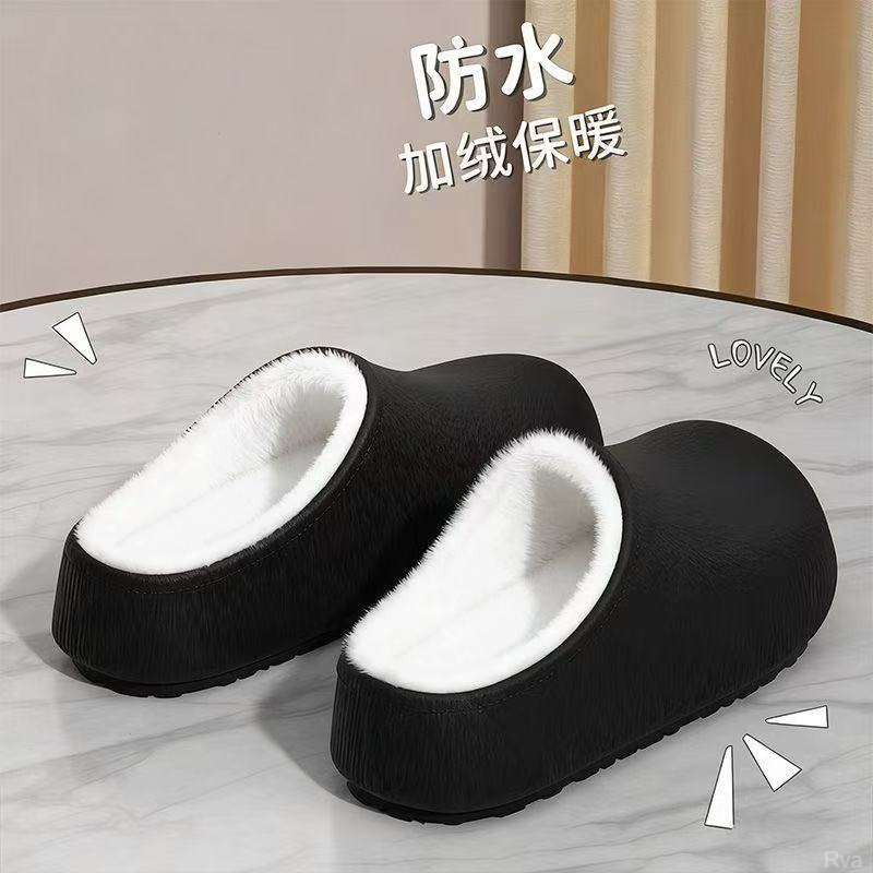 棉拖鞋女秋冬居家懒人一脚蹬室外加绒套防冻防水超可爱包头棉拖鞋