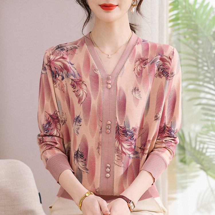 妈妈装春秋新款针织上衣洋气减龄中老年女装新中式国风毛衣T恤女