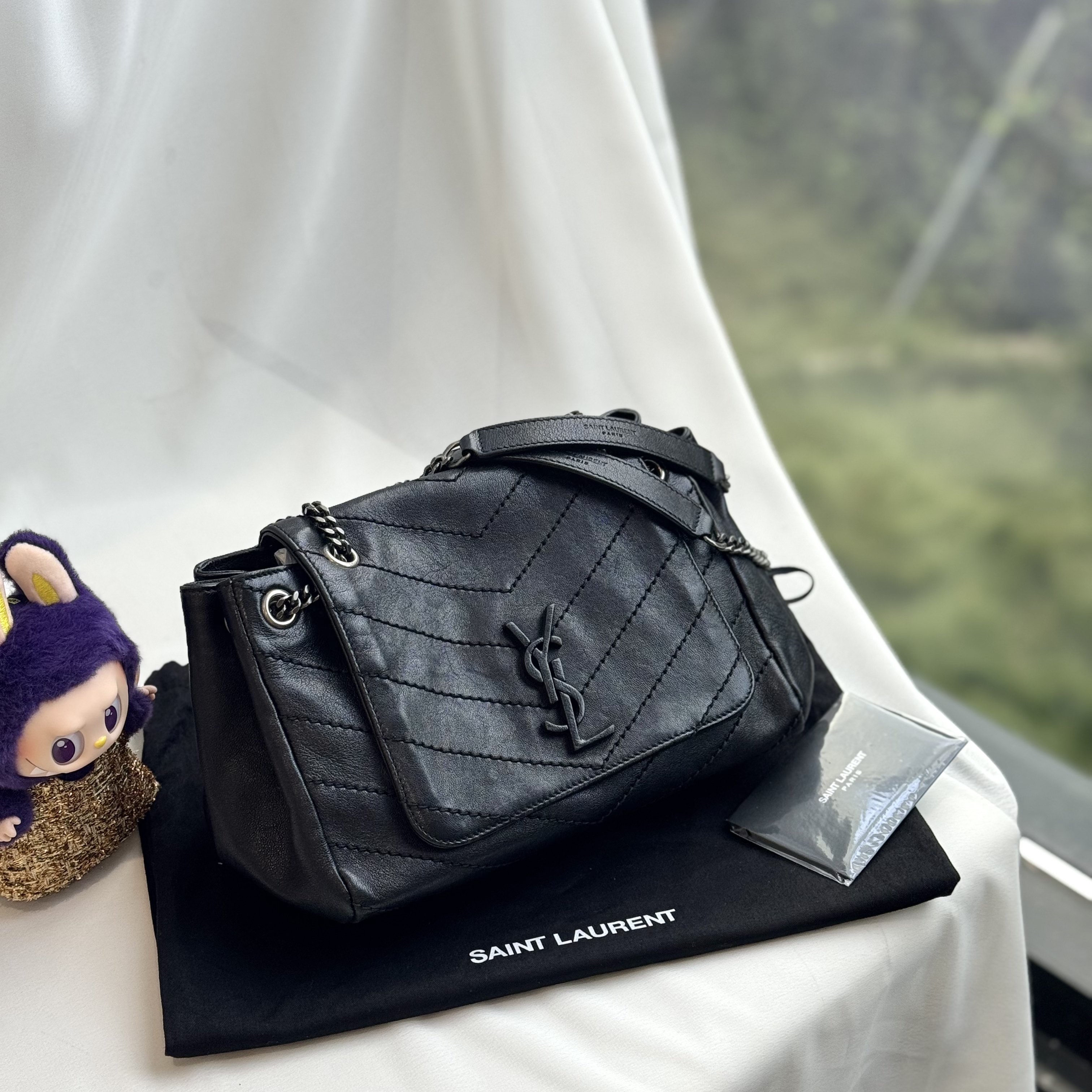 95新 YSL/圣罗兰  黑银中号Nolita洛丽塔链条单肩包
