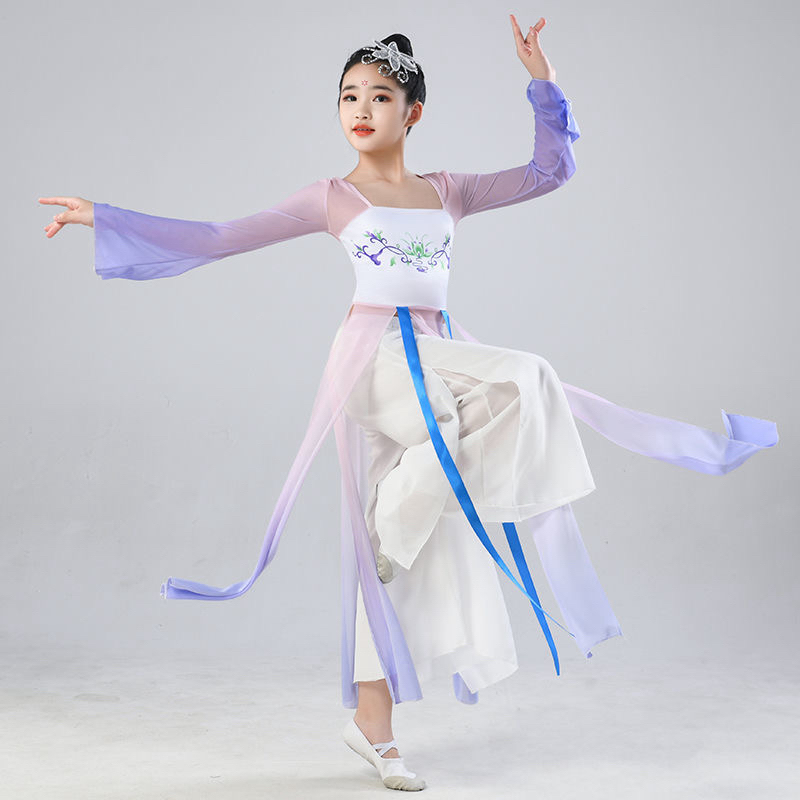 中国风古风古典套装练功演出服飘逸渐变儿童练功服