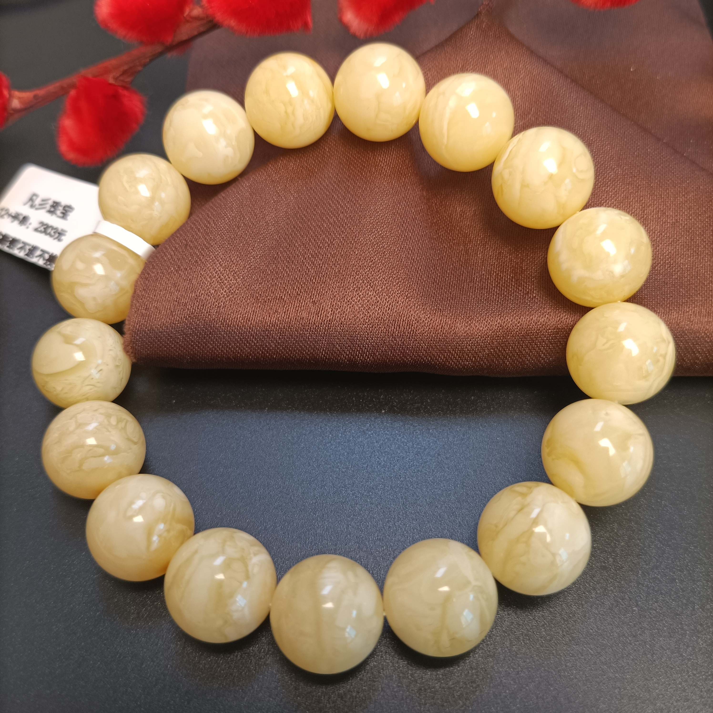 天然蜜蜡圆珠手串~俄料原矿精品12+规格~满腊满妖花品质~4182