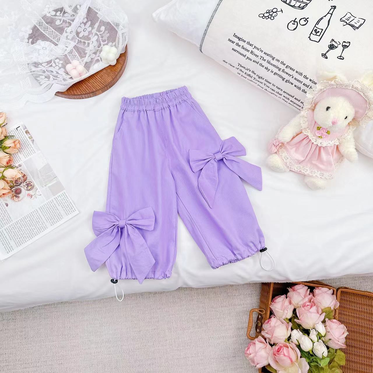 【Dannirabbit】新款洋气甜美女童蝴蝶结工装裤 D-M856