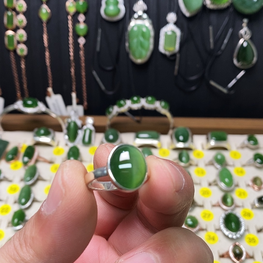 和田玉（碧玉）银S925镶嵌戒指