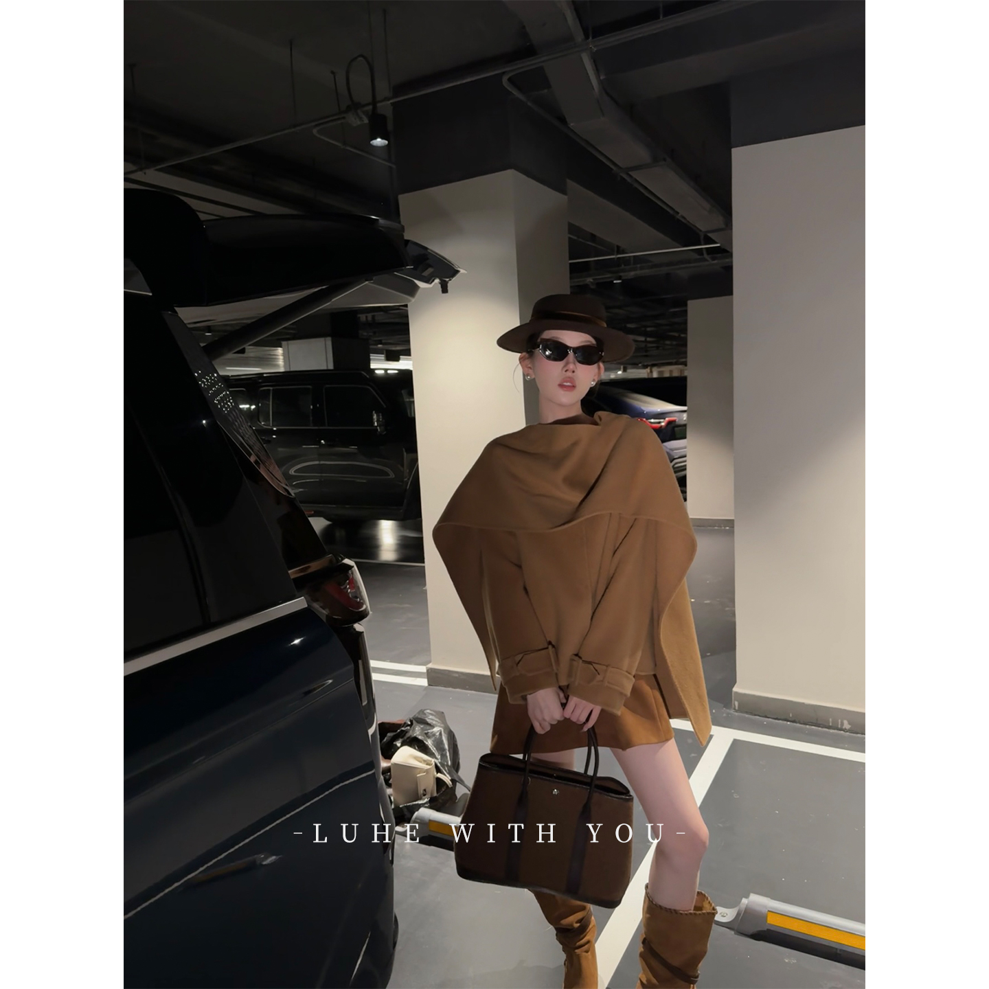 LUHE【摩卡契约】hehe私服~100绵羊毛带围巾双面呢大衣