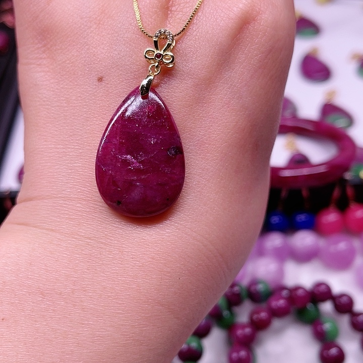 红宝石吊坠银S925镶嵌