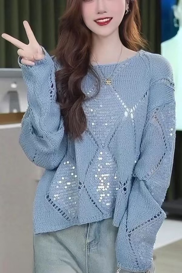 镂空套头款针织衫秋冬慵懒风气质百搭