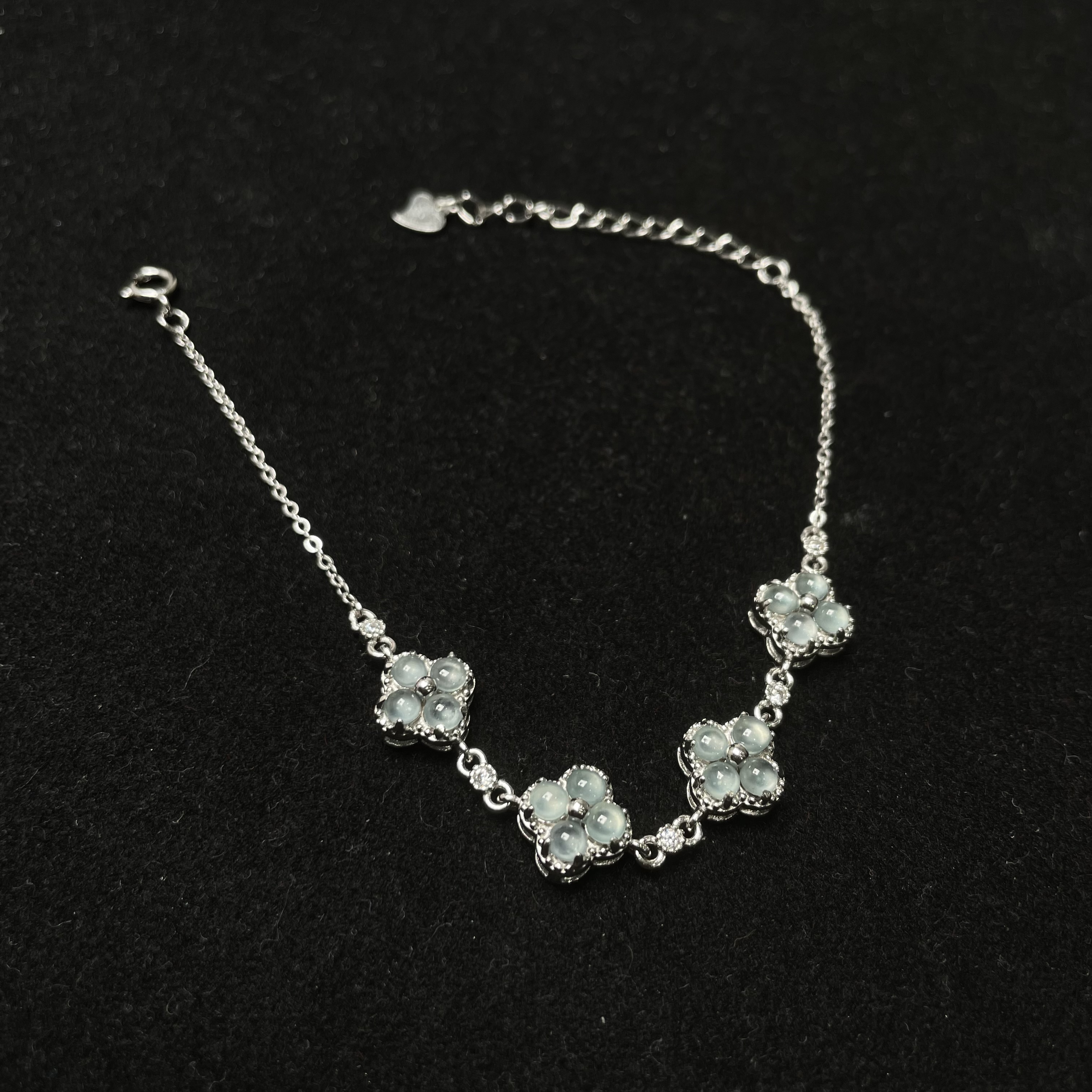 玻璃种翡翠四叶草手链s925 KT24110613