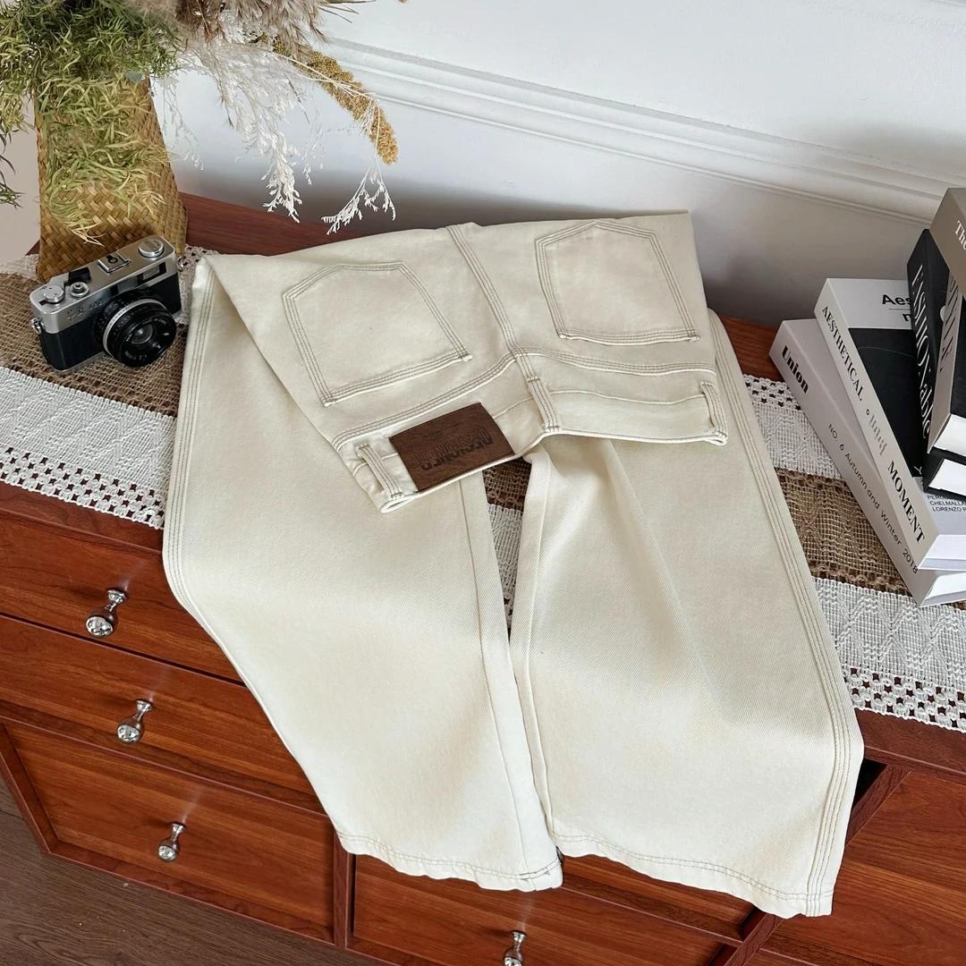 【运费险】夏季新款米杏色牛仔裤女高腰宽松显瘦直筒裤