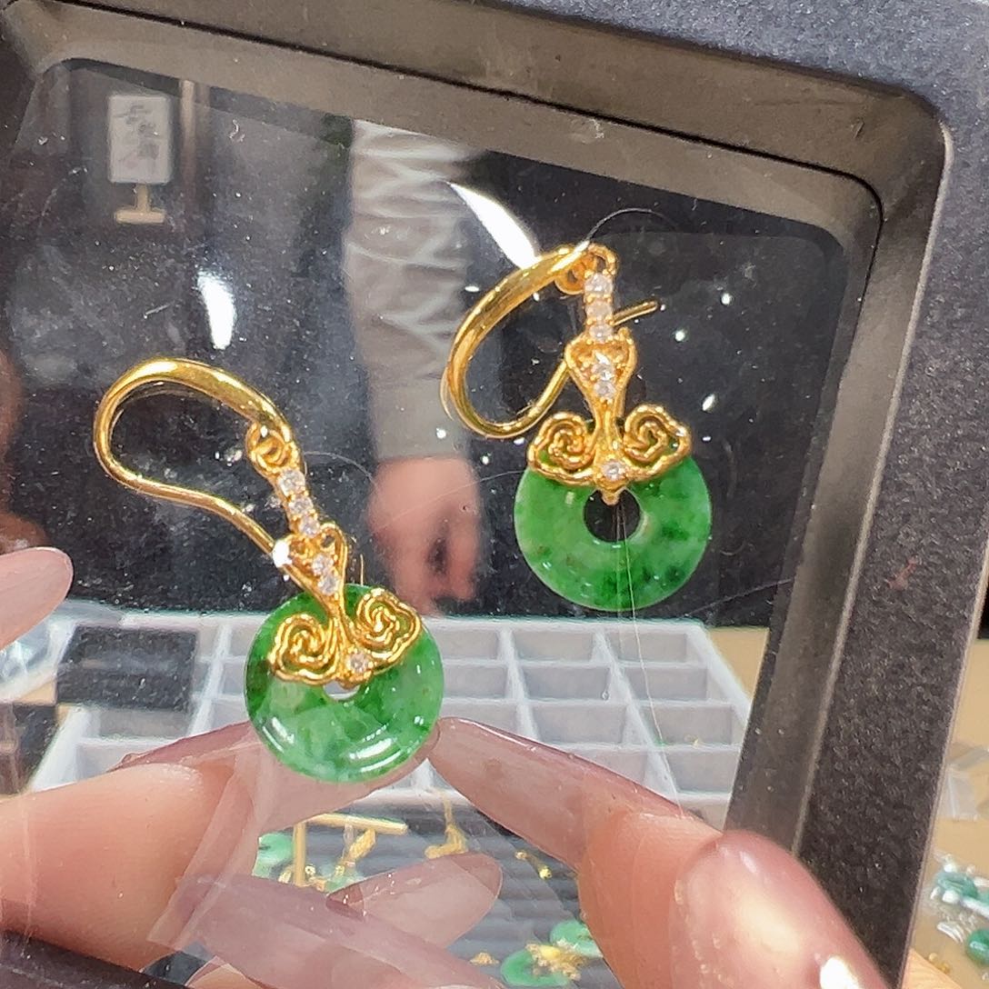 翡翠耳饰银S925镶嵌耳环43