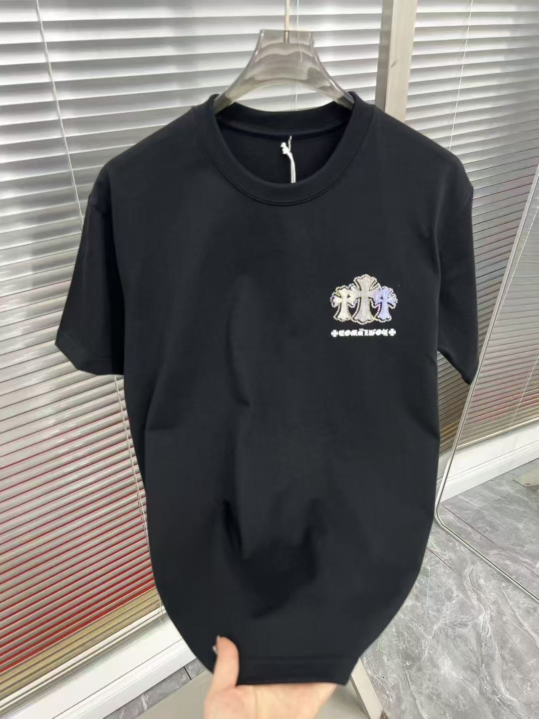 克罗家新款重工潮流男装短袖T恤宽松圆领百搭休闲情侣男款印花