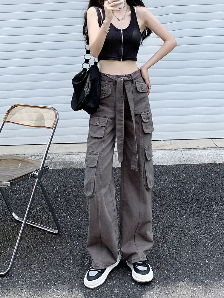 美式工装裤女2025新款高腰宽松显瘦直筒百搭阔腿拖地裤春秋工装裤