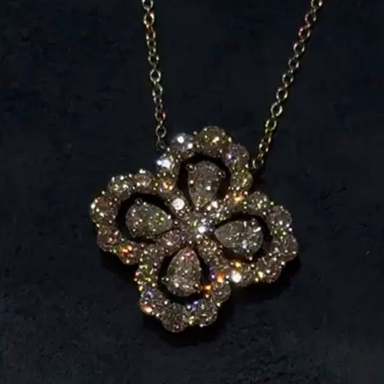 实验室培育钻石铂金PT950版大号19.5水滴四叶草满钻项链(8克多)