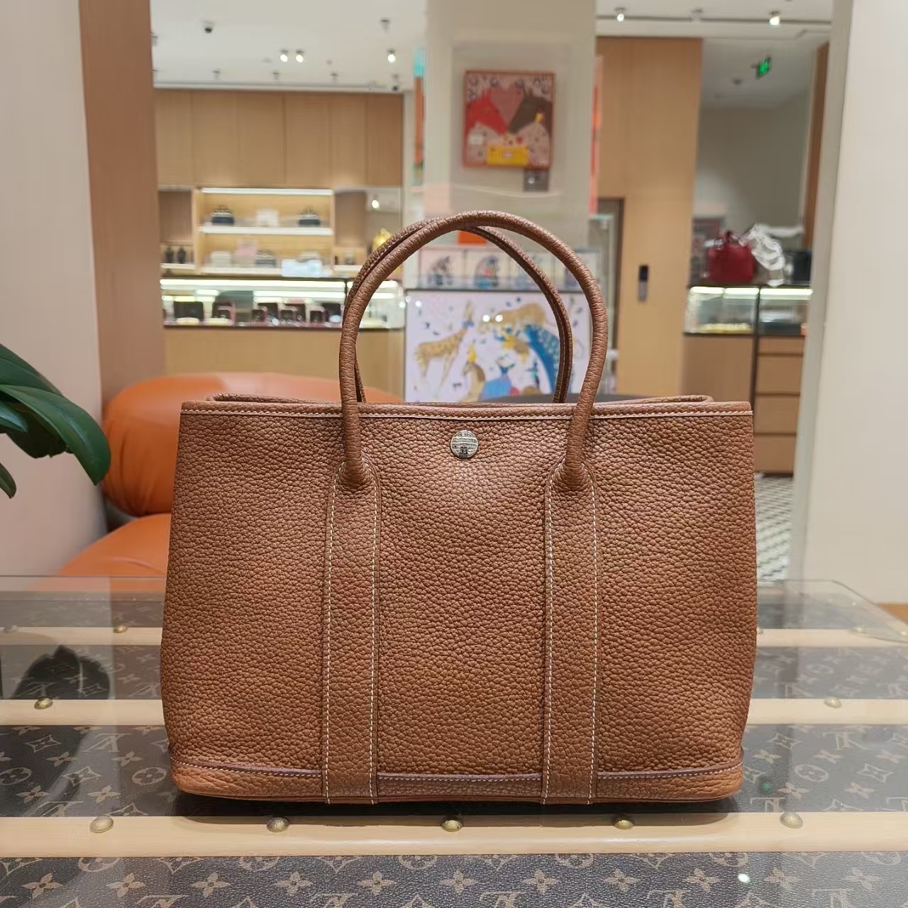 95新 Hermes/爱马仕 Garden party花园30 金棕银扣  T刻