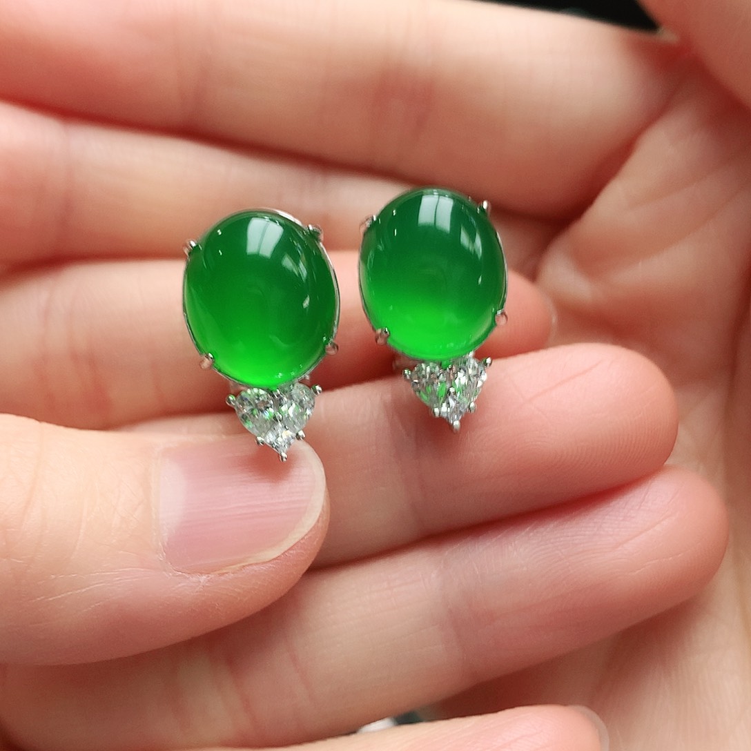 玛瑙/玉髓耳钉银S925镶嵌