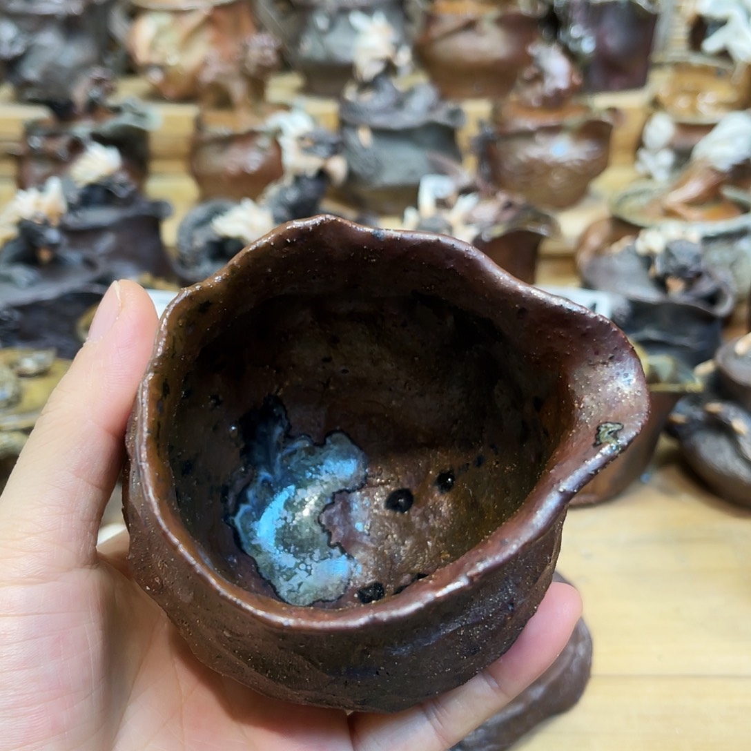 杯柴烧粗陶手捏公道杯