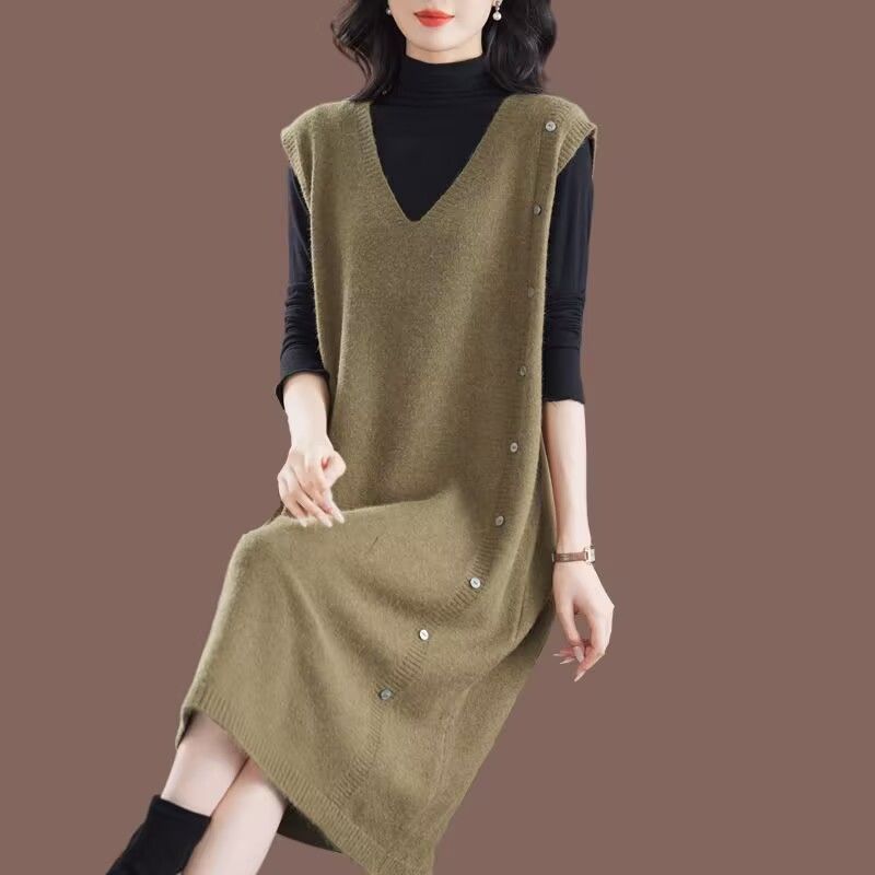 胖mm加大码针织马甲裙女宽松马甲连衣妈妈200300大码女装