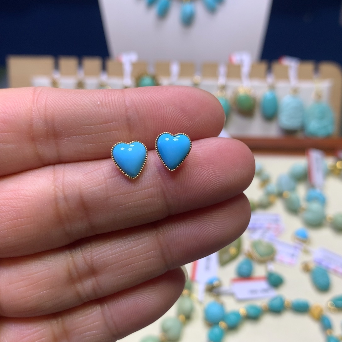 绿松石耳钉18K金镶嵌