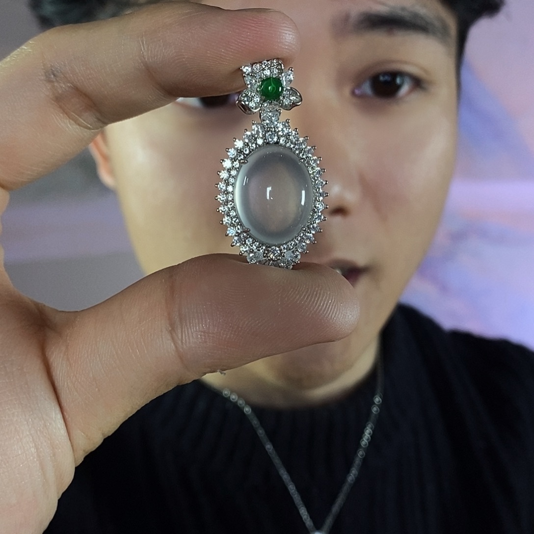 石英质玉吊坠银S925镶嵌