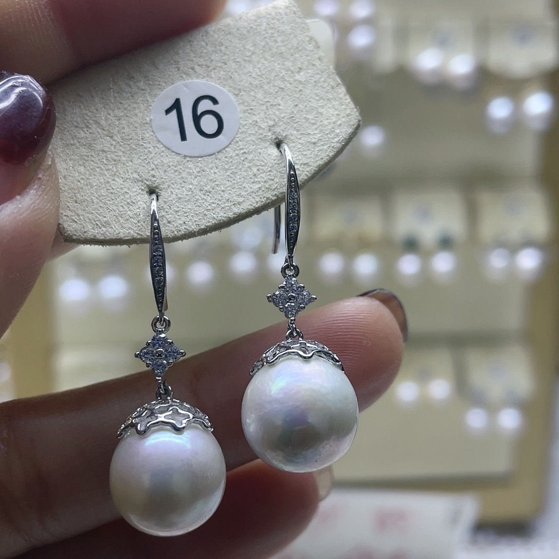 淡水珍珠耳饰银S925镶嵌