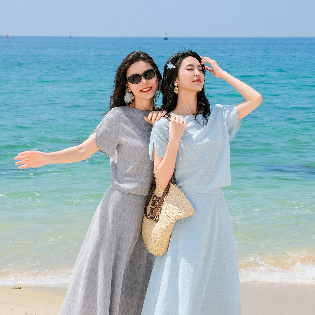 谭飞人鱼套装夏季新款醋酸提花针织衫优雅a字半身裙