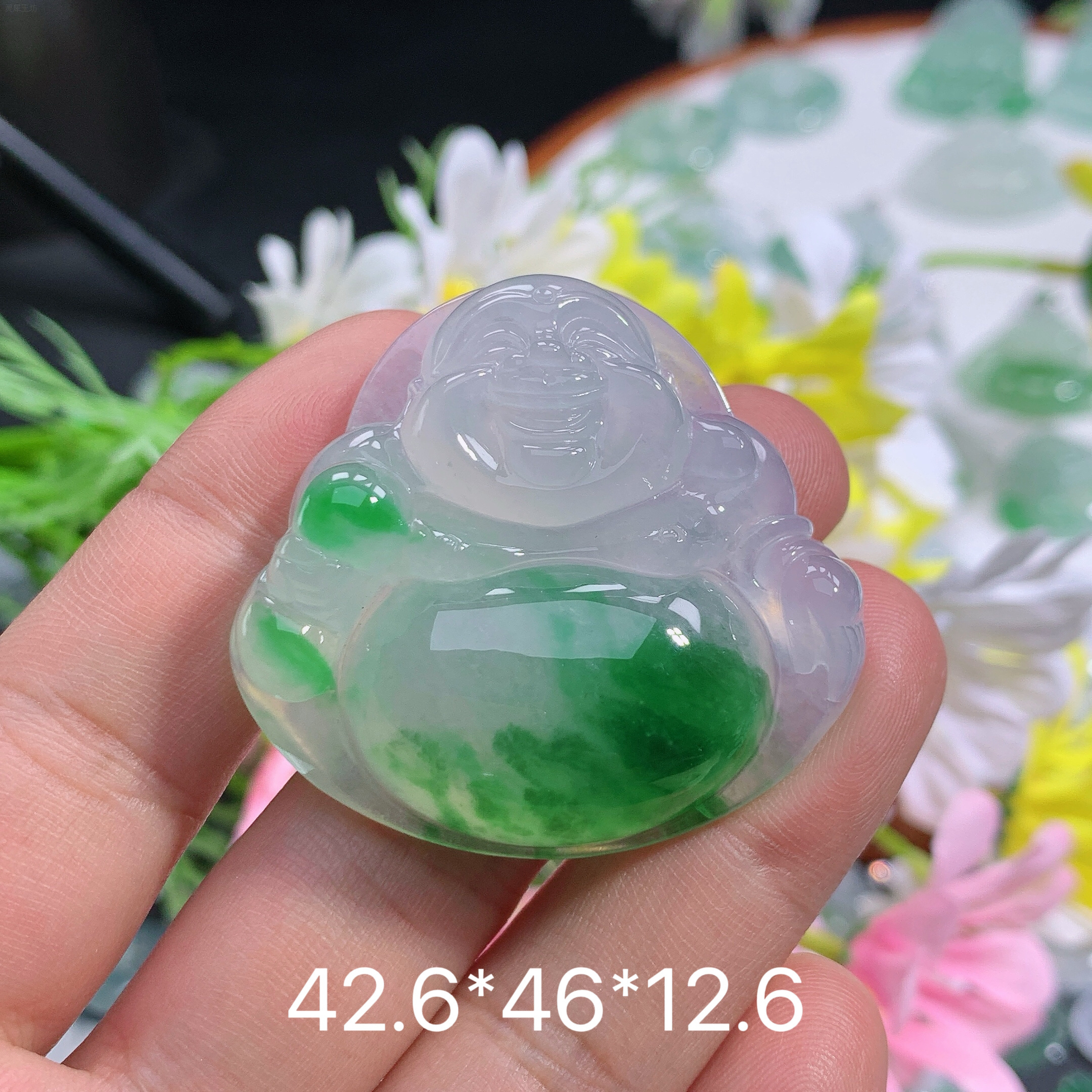缅甸翡翠A货冰种飘阳绿大肚佛品高端精致上等翡翠佛公珠宝首饰玉