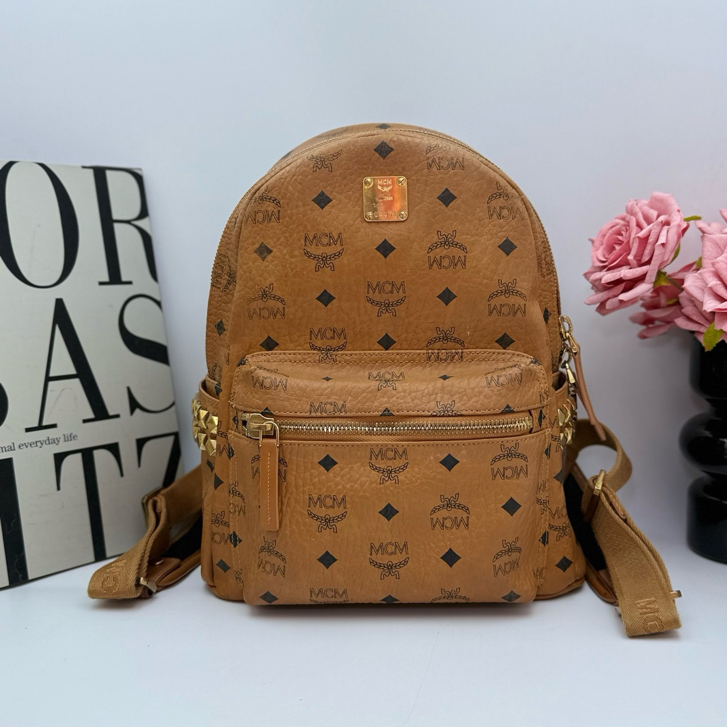 95新 MCM MCM xy 9499干邑色双肩包中号 26x33