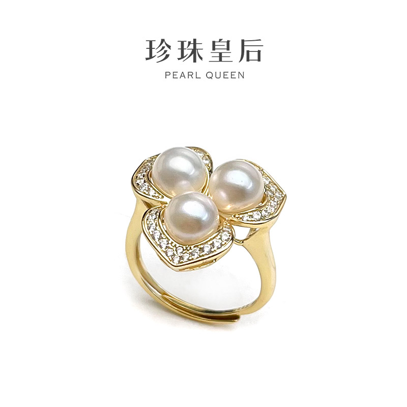 【珍珠皇后】三角梅S925银正圆海水Akoya珍珠戒指（珠径6-7mm）