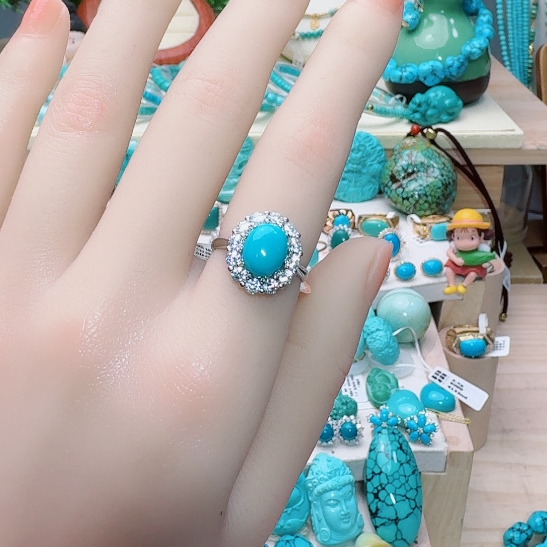 绿松石银S925镶嵌戒指