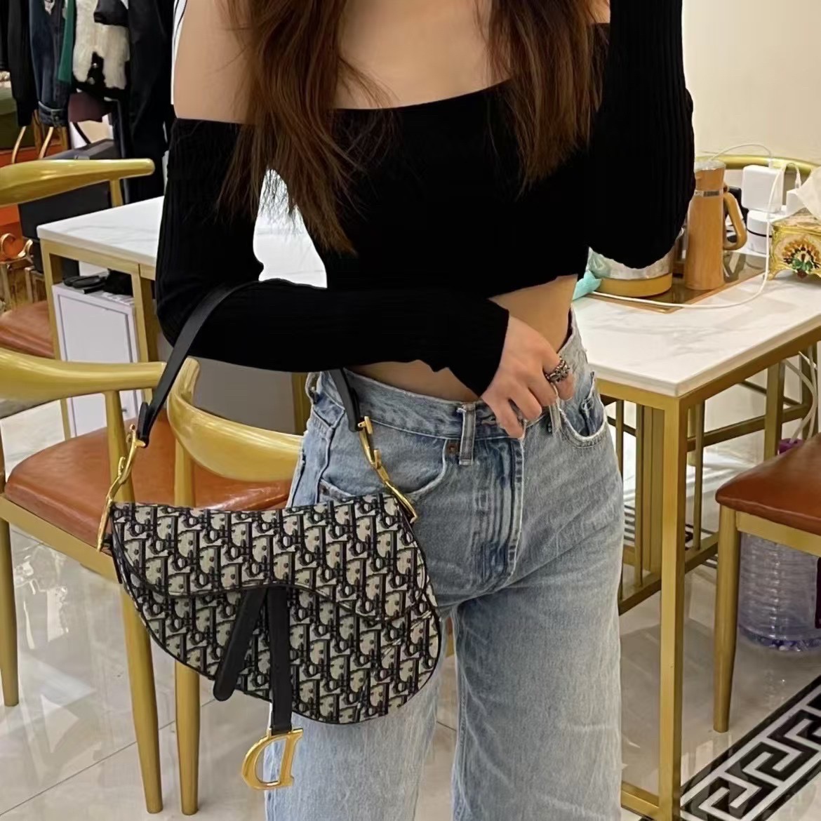 95新 DIOR/迪奥 迪奥   老花中号马鞍包 单肩斜挎包