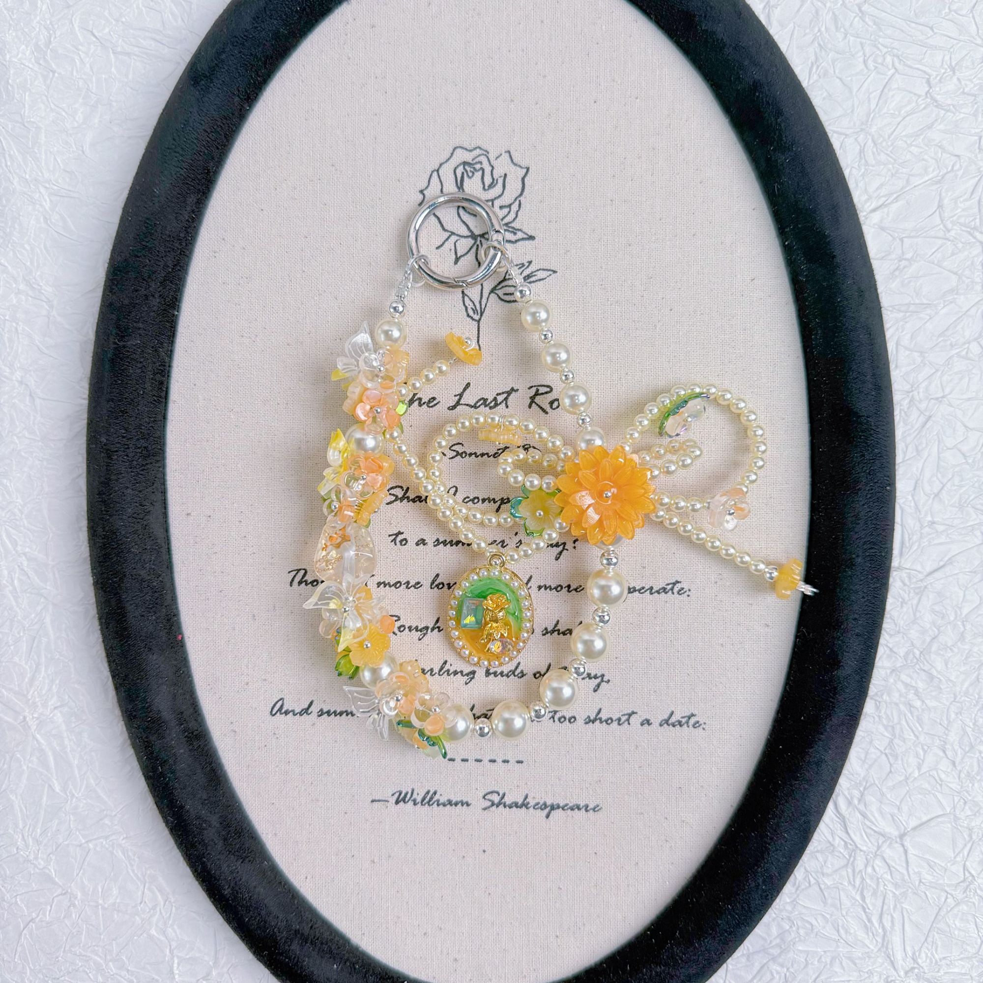 春季新款DIY手作A502-粉黄色仙仙滴油花牌手机链