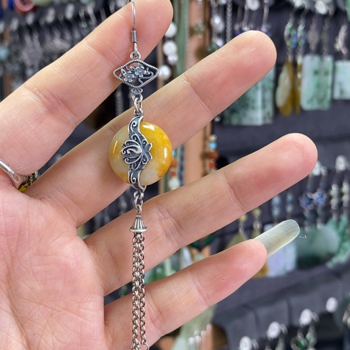 翡翠耳饰银S925镶嵌河****）X21