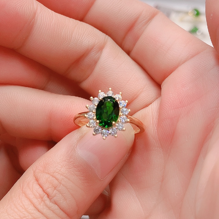 透辉石戒指银S925镶嵌6✖️8