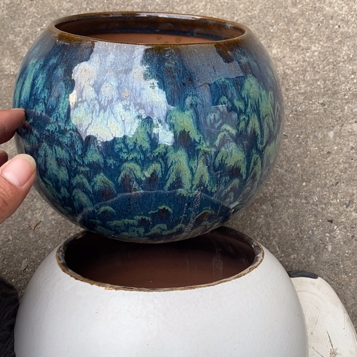 紫砂花盆高16口14一对