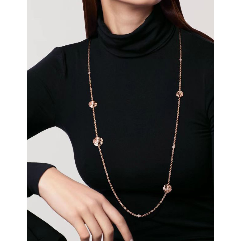 合金项链 2439【高珠系列】镶钻镂空长款随意卡扣山茶花毛衣链