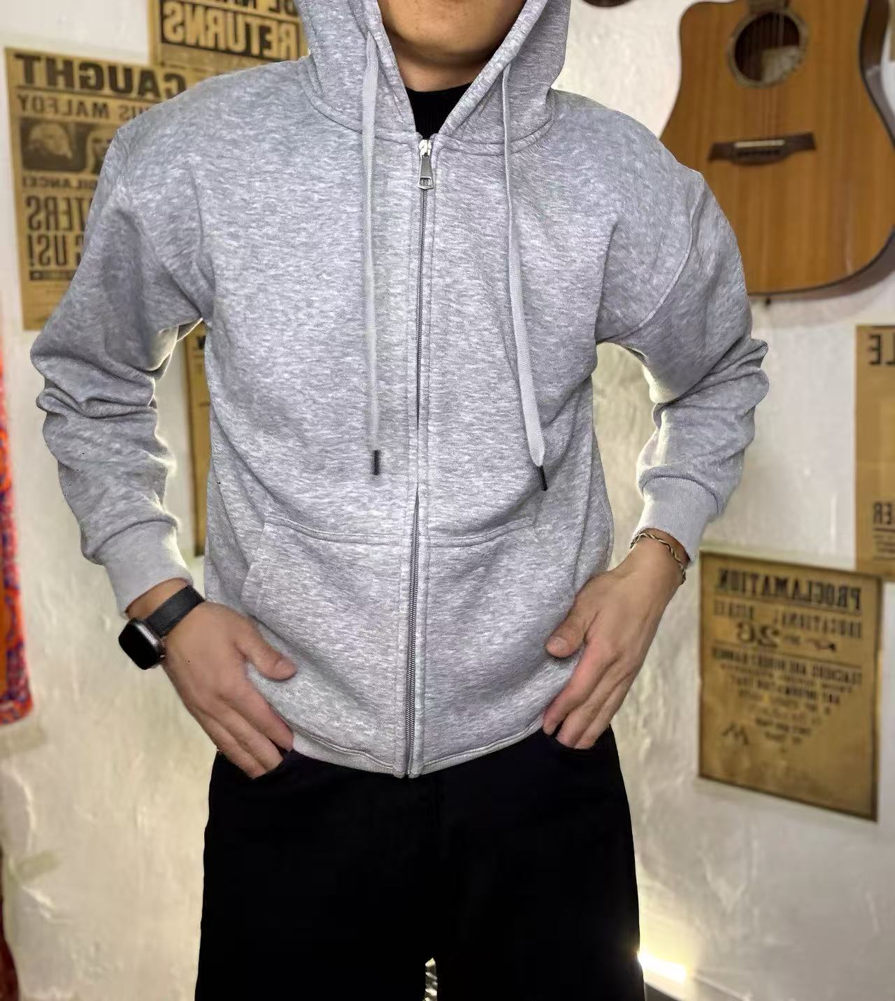 YIKU 不起球秋冬男装拉链秋季男士休闲男款刺绣连帽卫衣