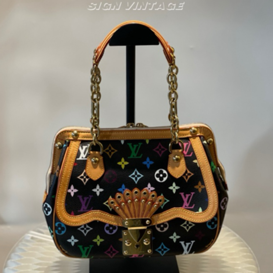 95新 LouisVuitton/路易威登 黑三彩孔雀手提包