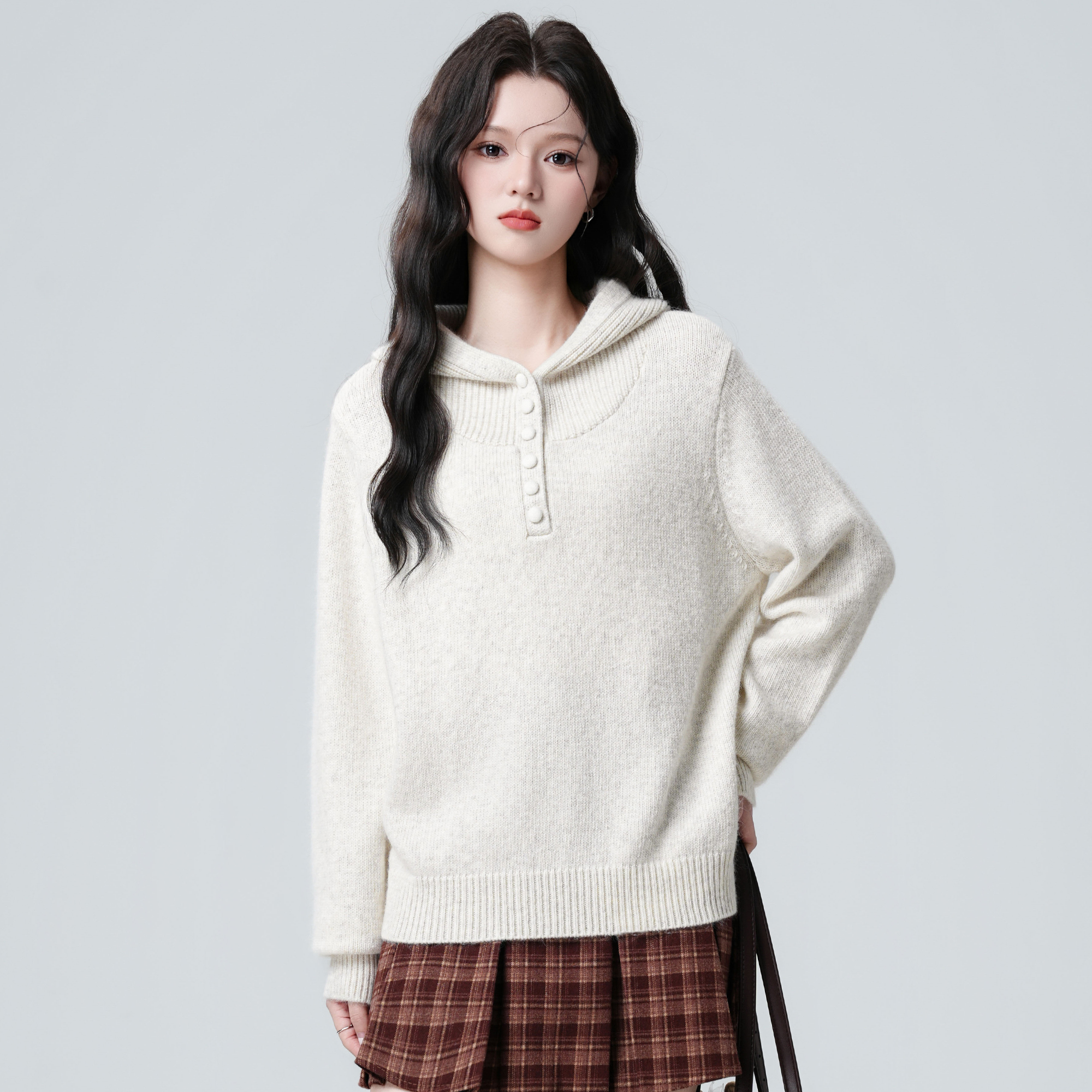 复古连帽毛衣女加厚秋冬2025冬季新款百搭宽松带帽针织衫内搭上衣