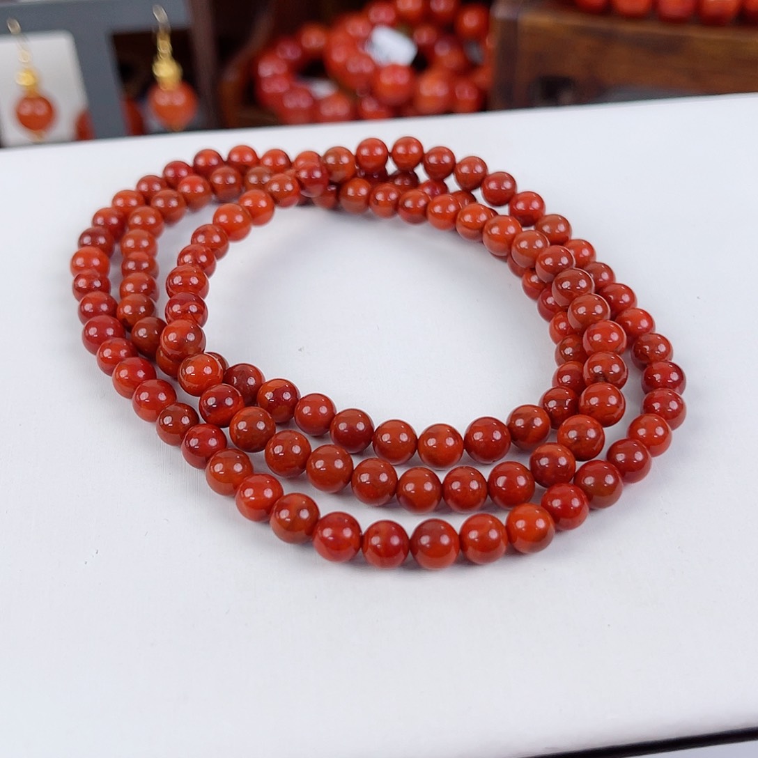 南红玛瑙9K金镶嵌瓦西多圈6mm