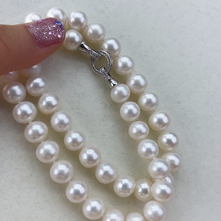 淡水珍珠颈饰银S925镶嵌➕9-10极光冷白