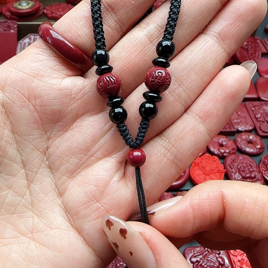 天然辰砂高含量紫金砂六字绳