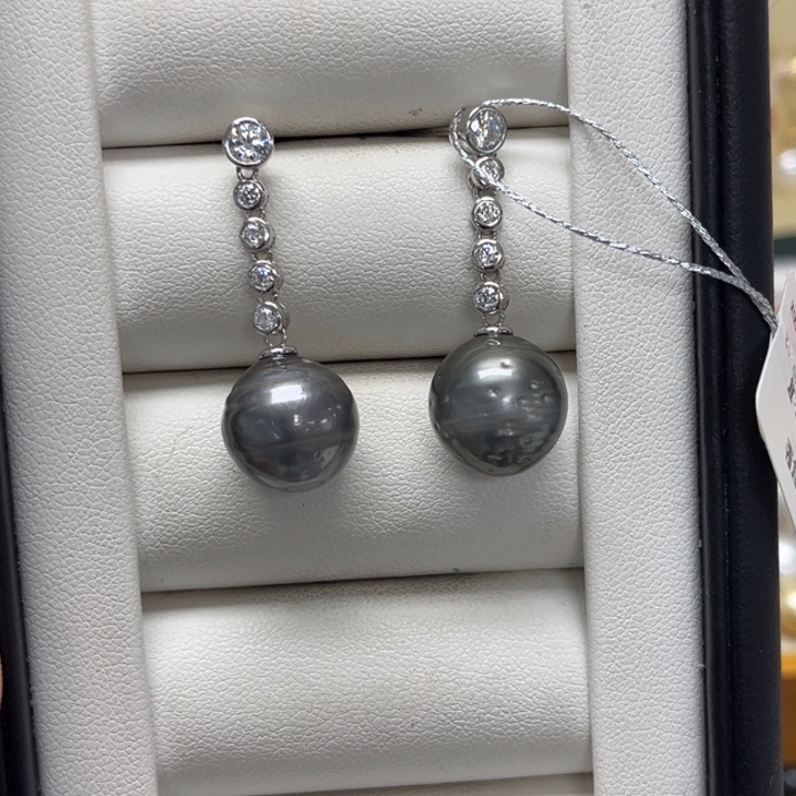 海水珍珠耳饰银S925镶嵌大溪地 12-13mm 7号