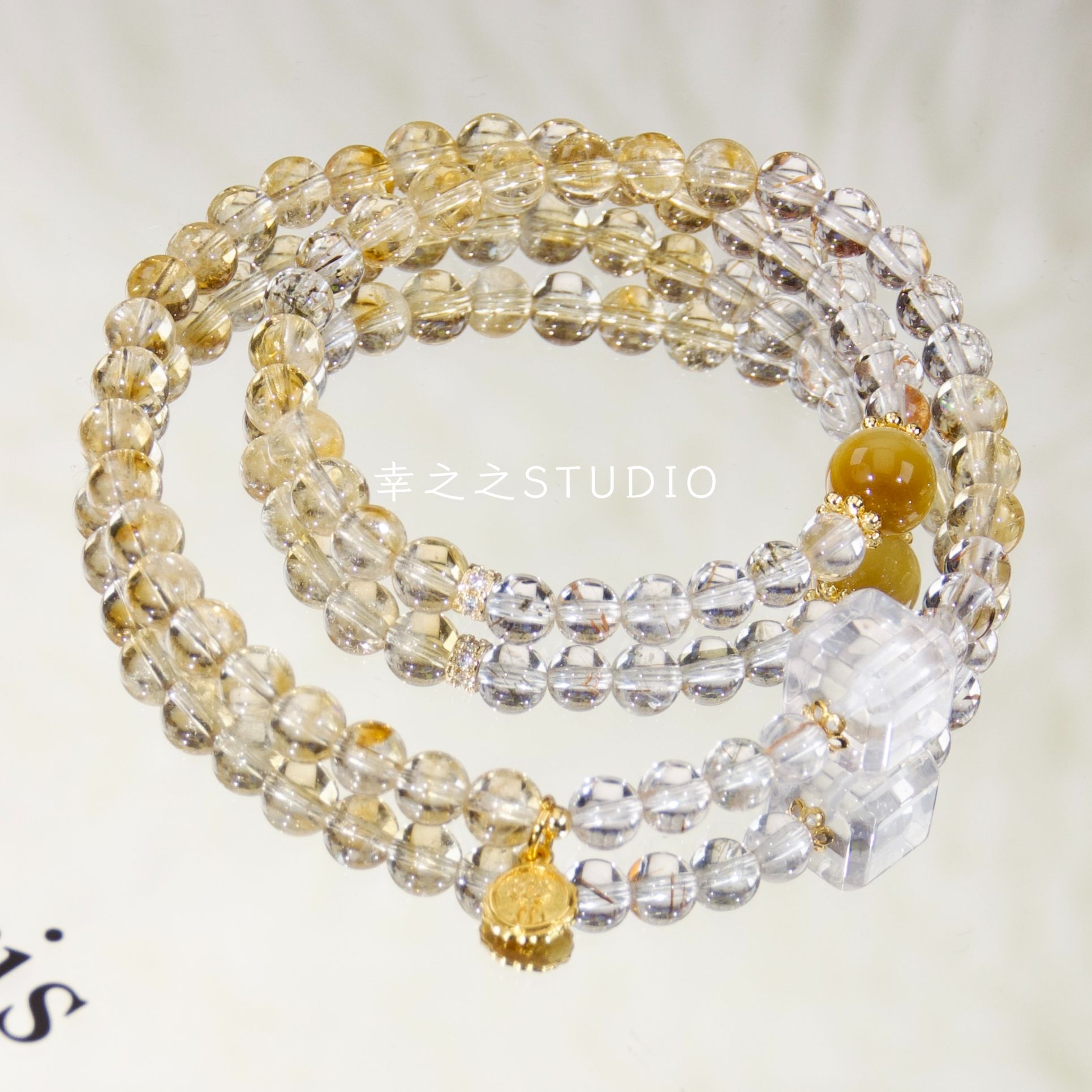 s1543【半轮】天然黄塔晶白水手串双圈精致设计款手链 多样性发其一