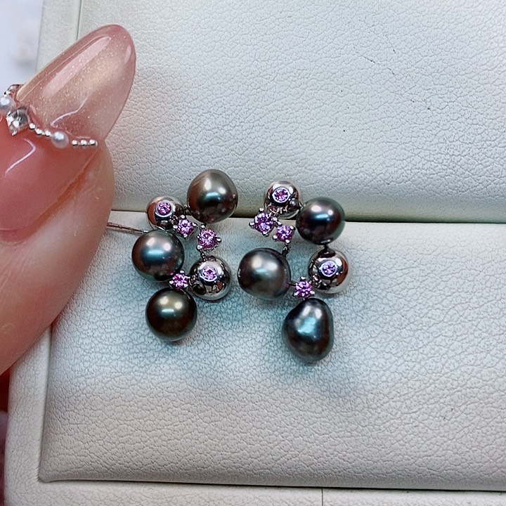 海水珍珠耳饰18K金镶嵌keshi5-6mm