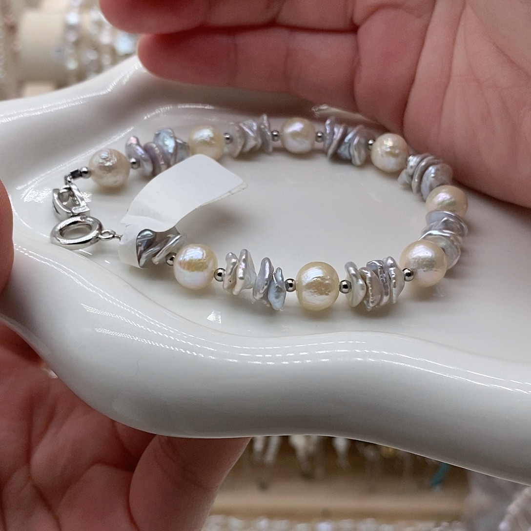 手链淡水珍珠银S925镶嵌