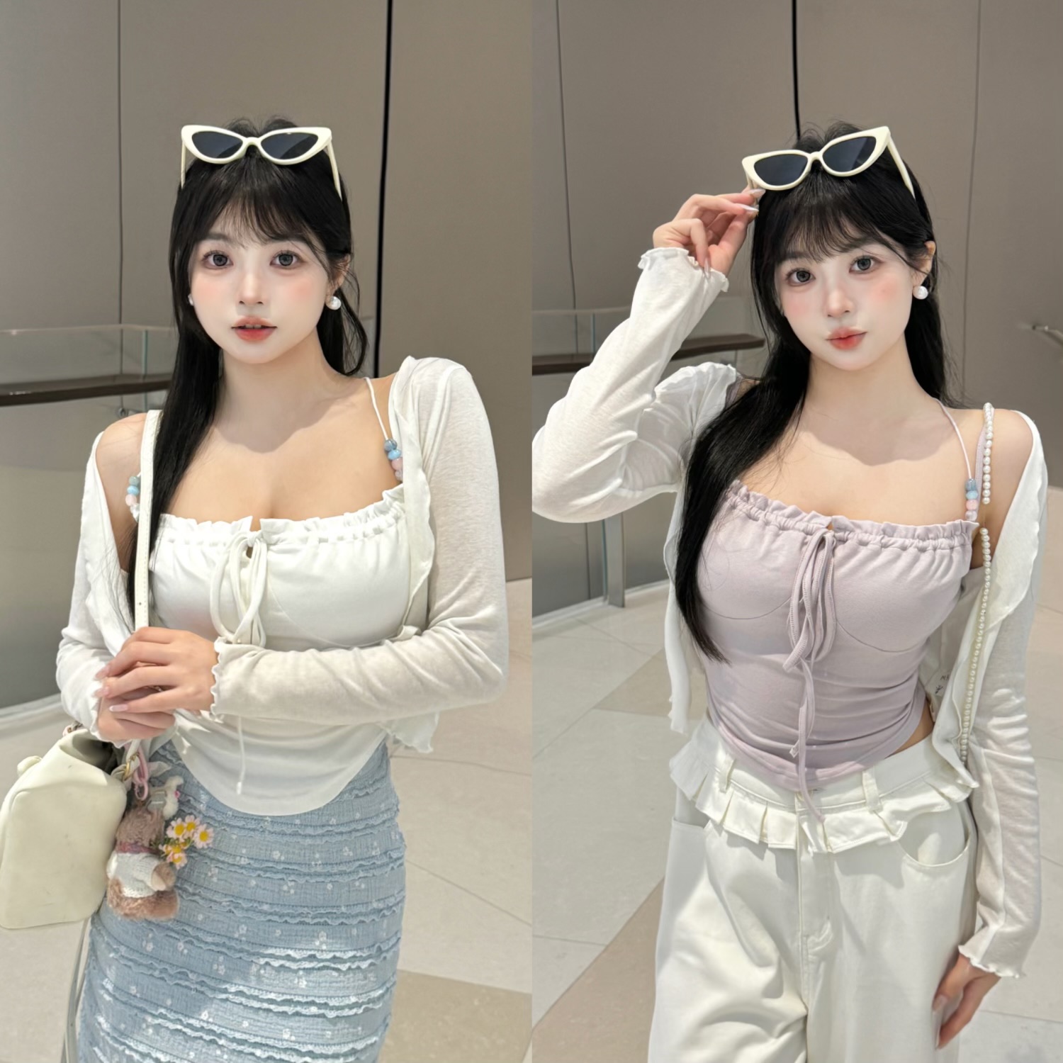 清清萌面侠芝士【纯欲小白花】甜美美背收腰捏褶吊带4786